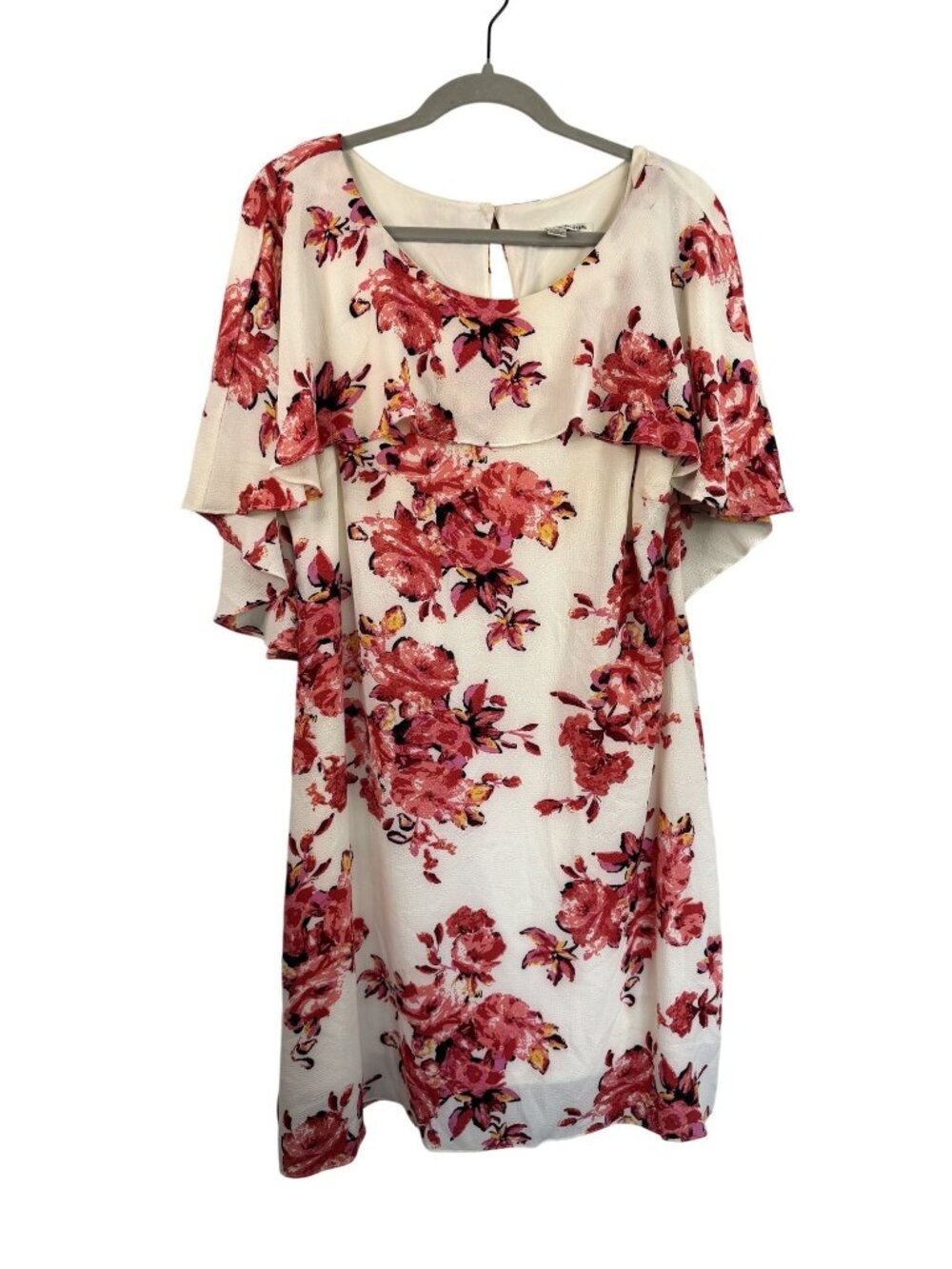 Floral Print Madison Leigh Dress With Ruffle Overlay & Back Keyhole Size 14 Poly